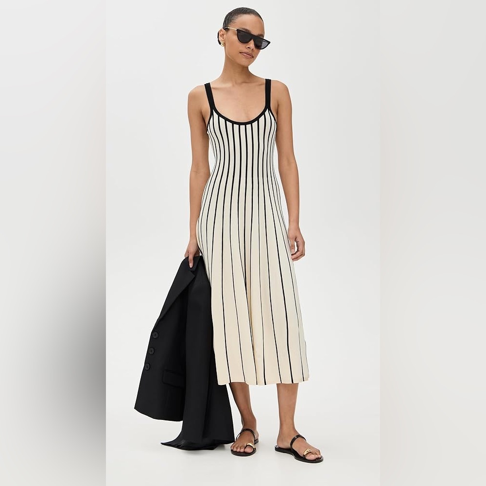 ASTR The Label Irecia Sweater Midi Dress Black Cream Stripe Women’s Medium NWT